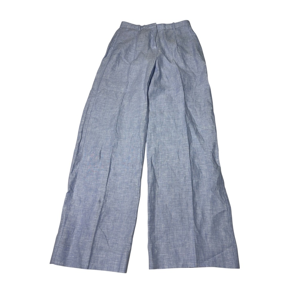 NWT J.Crew Essential Wide Leg Pant Blue 100% Linen Pleated Womens Size 0 27X31